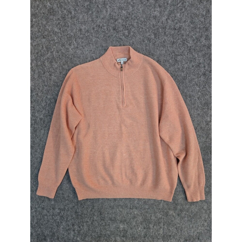 Peter Millar Men's Sweater Quarter Zip Size XL Orange ~ 62% Cashmere 38% Linen